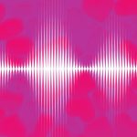 grapic depiction of white soundwaves on pinkish background
