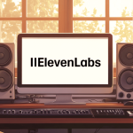 A home audio lab using ElevenLabs, generated with Midjourney