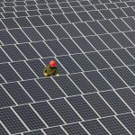 Man inspecting solar panels.