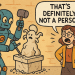 A human clocking an AI artist, generated with GPT-4o