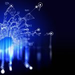 Abstract technology background with polygonal grid analyze and data. Analytics algorithms data. Quantum computing concept. Big data. Banner for business, science and technology.