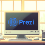 A monitor showcasing Prezi, generated with Midjourney