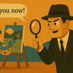 A detective catching a robot painting, generated with GPT-4o