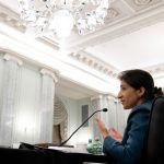 Lina Khan, nominee for Commissioner of the Federal Trade Commission (FTC), speaks at a Senate Committee on Commerce, Science, and Transportation confirmation hearing on Capitol Hill on April 21, 2021 in Washington, DC.