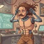 A robot putting on his human disguise, generated by Gemini