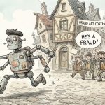 TruthScan vs. Hugging Face: AI Image Detection in 2025 A robot running away after being exposed as a fraud, generated with Gemini